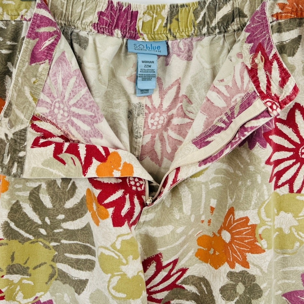 So Blue Sigrid Olsen Crop Pants Women 22W Cream Multi Tropical Floral Coastal - Picture 4 of 7